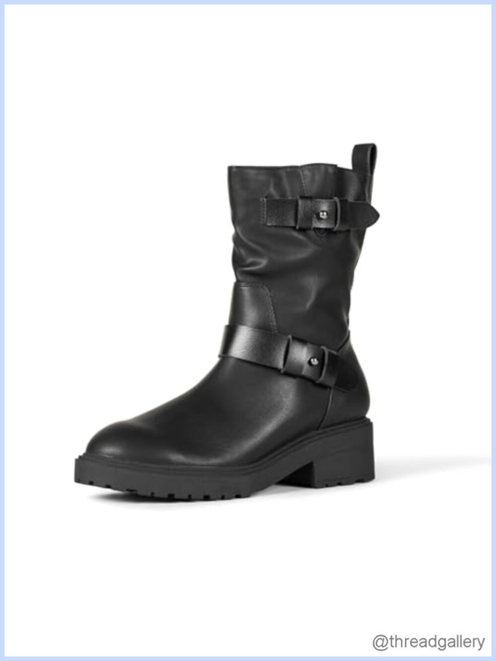 Cropped Biker Boot Faux Leather Mid Calf Anti Slip Chunky Heel